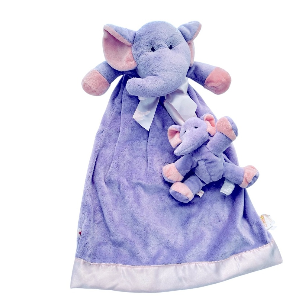Dakin Purple Elephant Baby Lovey Security Blanket Satin Attached Elephant Rattle